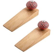 2 Pieces Red And Black Etched Ceramic Wooden Door Stopper